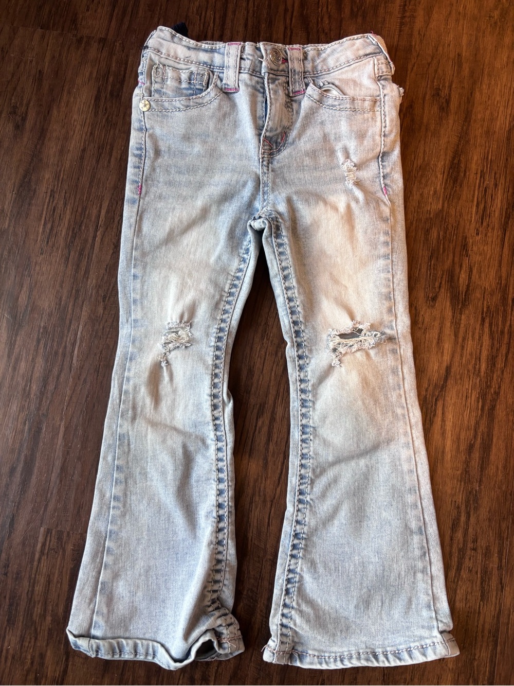 True Religion Light Blue Distressed Flare Jeans